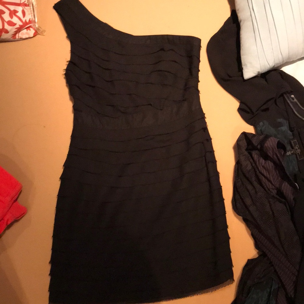 One shoulder black mini dress